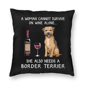Wine and Border Terrier Mom Love Cushion Cover-Home Decor-Border Terrier, Cushion Cover, Dogs, Home Decor-2