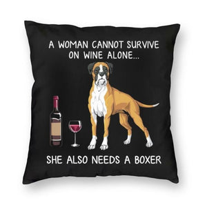 Wine and Boxer Mom Love Cushion Cover-Home Decor-Boxer, Cushion Cover, Dogs, Home Decor-3