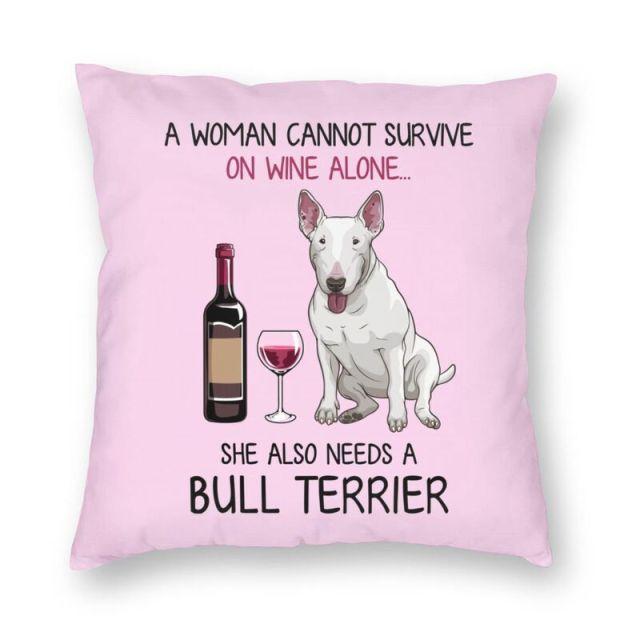 Wine and Bull Terrier Mom Love Cushion Cover-Home Decor-Bull Terrier, Cushion Cover, Dogs, Home Decor-Medium-Bull Terrier-1