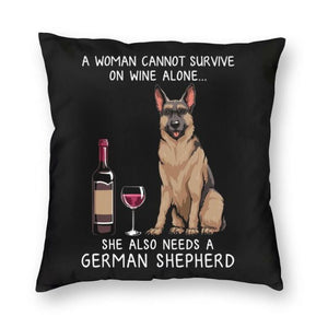 Wine and German Shepherd Mom Love Cushion Covers-Home Decor-Cushion Cover, Dogs, German Shepherd, Home Decor-Black-Small-2