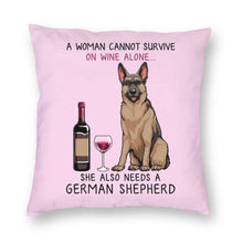 Load image into Gallery viewer, Wine and German Shepherd Mom Love Cushion Covers-Home Decor-Cushion Cover, Dogs, German Shepherd, Home Decor-Pink-Medium-1