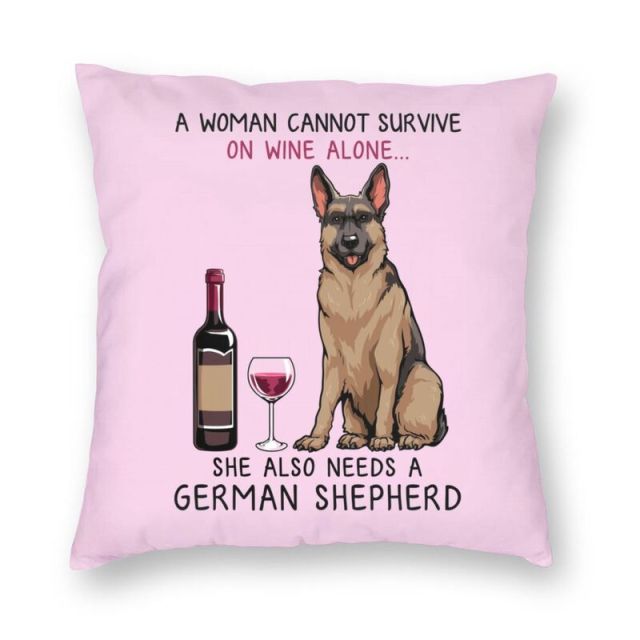 Wine and German Shepherd Mom Love Cushion Covers-Home Decor-Cushion Cover, Dogs, German Shepherd, Home Decor-Pink-Medium-1