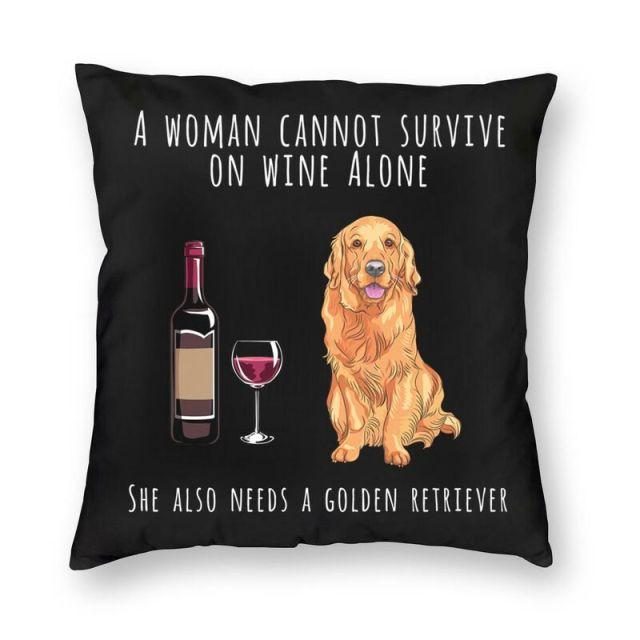 Wine and Golden Retriever Mom Love Cushion Cover-Home Decor-Cushion Cover, Dogs, Golden Retriever, Home Decor-1
