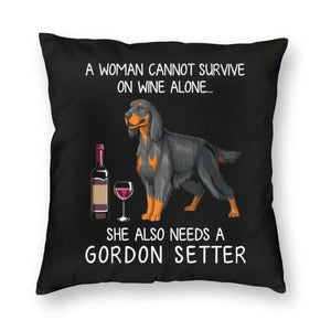 Wine and Gordon Setter Mom Love Cushion Cover-Home Decor-Cushion Cover, Dogs, Gordon Setter, Home Decor-2