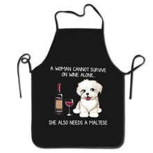 Load image into Gallery viewer, Image of a super cute Maltese apron in the color black