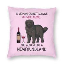 Load image into Gallery viewer, Wine and Newfoundland Dog Mom Love Cushion Cover-Home Decor-Cushion Cover, Dogs, Home Decor, Newfoundland-3