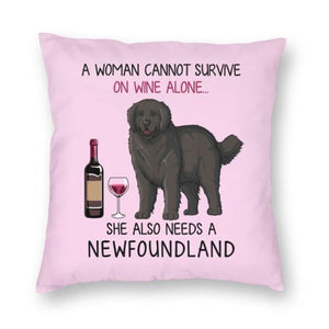 Wine and Newfoundland Dog Mom Love Cushion Cover-Home Decor-Cushion Cover, Dogs, Home Decor, Newfoundland-3
