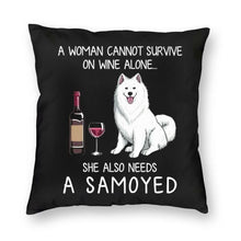 Load image into Gallery viewer, Wine and Samoyed Mom Love Cushion Cover-Home Decor-Cushion Cover, Dogs, Home Decor, Samoyed-3