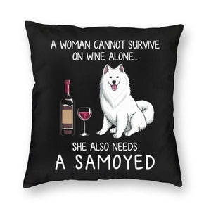 Wine and Samoyed Mom Love Cushion Cover-Home Decor-Cushion Cover, Dogs, Home Decor, Samoyed-3