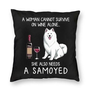 Wine and Samoyed Mom Love Cushion Cover-Home Decor-Cushion Cover, Dogs, Home Decor, Samoyed-2
