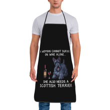 Load image into Gallery viewer, image of a man wearing a scottish terrier dog apron in white background.