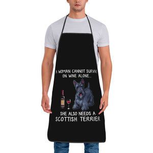 image of a man wearing a scottish terrier dog apron in white background.