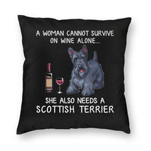 Load image into Gallery viewer, Wine and Scottish Terrier Mom Love Cushion Cover-Home Decor-Cushion Cover, Dogs, Home Decor, Scottish Terrier-3