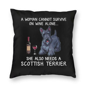 Wine and Scottish Terrier Mom Love Cushion Cover-Home Decor-Cushion Cover, Dogs, Home Decor, Scottish Terrier-3