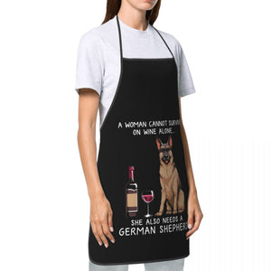 image of a woman wearing a black shiba inu mom apron in white background - side view