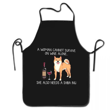 Wine And Shiba Inu Love Unisex Aprons 360x