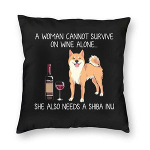 Wine and Shiba Inu Mom Love Cushion Cover-Home Decor-Cushion Cover, Dogs, Home Decor, Shiba Inu-3
