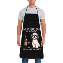 Load image into Gallery viewer, image of a man wearing a black shih tzu dog dad apron in white background.