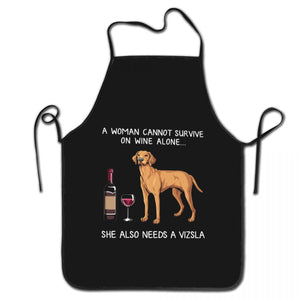 Image of a super cute Vizsla apron in the color black