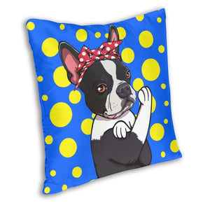 Yellow Polka-Dotted Boston Terrier Cushion Cover-Home Decor-Boston Terrier, Cushion Cover, Dogs, Home Decor-2