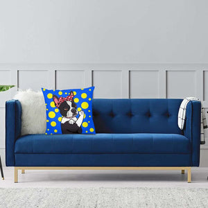Yellow Polka-Dotted Boston Terrier Cushion Cover-Home Decor-Boston Terrier, Cushion Cover, Dogs, Home Decor-3