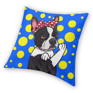 Yellow Polka-Dotted Boston Terrier Cushion Cover-Home Decor-Boston Terrier, Cushion Cover, Dogs, Home Decor-6