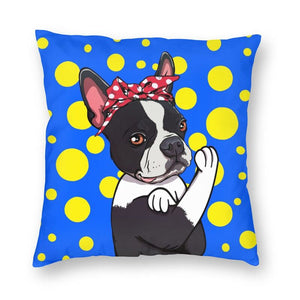 Yellow Polka-Dotted Boston Terrier Cushion Cover-Home Decor-Boston Terrier, Cushion Cover, Dogs, Home Decor-7