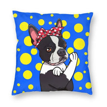 Load image into Gallery viewer, Yellow Polka-Dotted Boston Terrier Cushion Cover-Home Decor-Boston Terrier, Cushion Cover, Dogs, Home Decor-Medium-1