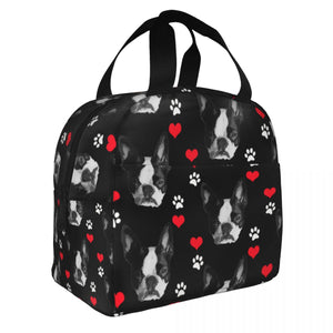 Image of an insulated Boston Terrier bag with exterior pocket in black color