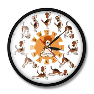 Yoga Beagle Love Wall Clock-Home Decor-Beagle, Dogs, Home Decor, Wall Clock-Metal Frame-8