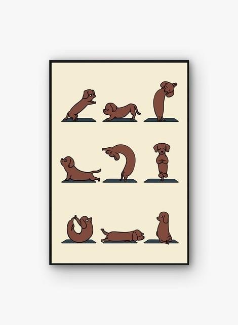 Image of a dachshund poster in the cutest Dachshunds doing Yoga design.