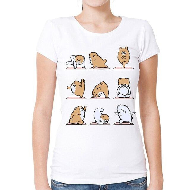 Yoga Pomeranians Womens T Shirt-Apparel-Apparel, Dogs, Pomeranian, T Shirt, Z1-XXL-1