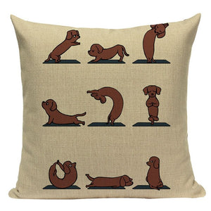 Yoga Shiba Inu Cushion Cover-Cushion Cover-Cushion Cover, Dogs, Home Decor, Shiba Inu-One Size-Dachshund - Cream BG-8