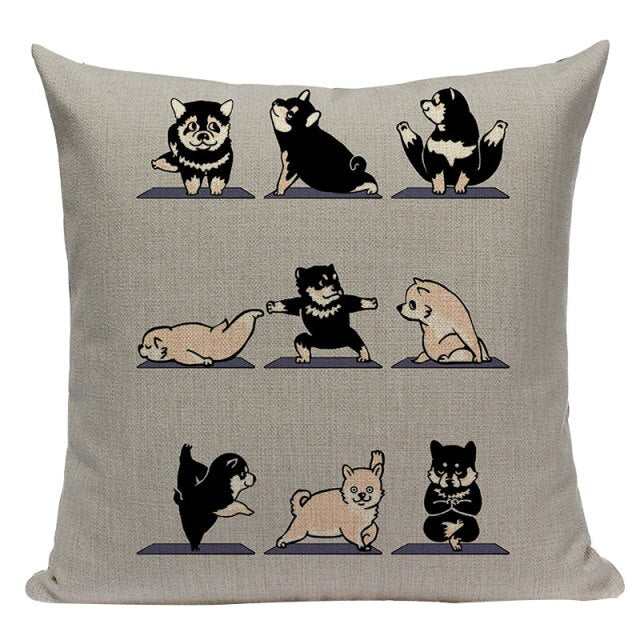 Yoga Shiba Inu Cushion Cover-Cushion Cover-Cushion Cover, Dogs, Home Decor, Shiba Inu-One Size-Shiba Inu-1
