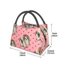 Load image into Gallery viewer, Size image of a Yorkshire Terrier lunch bag in the cutest Yorkshire Terrier design